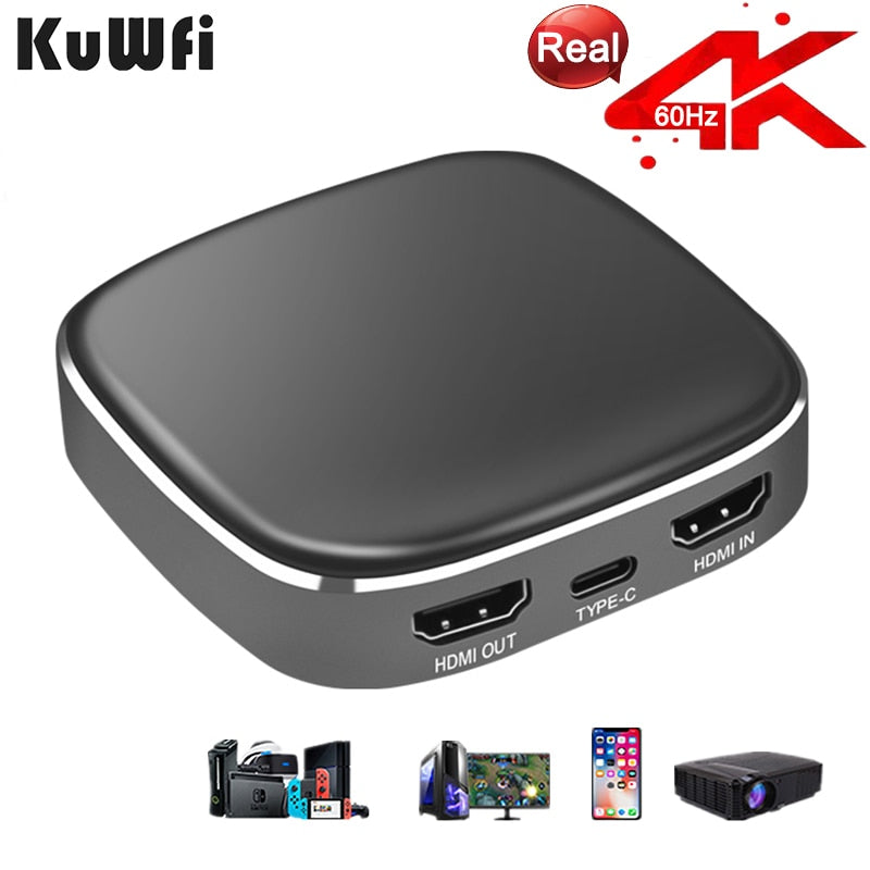KuWFi 4K60fps Video Capture Device Type C Interface Grabber Game &amp; Video,Streaming for Xbox,PS4, Nintendo Switch,PS5.