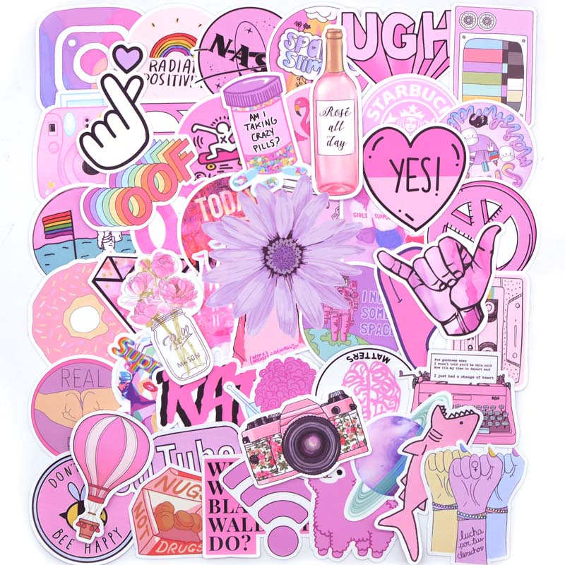 50PCS Cool Summer Vsco Stickers Pack Pink Girl Anime Stiker For Children On The Laptop Fridge Phone Skateboard Suitcase Sticker.