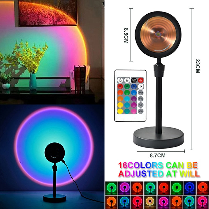 Night Lights Sunset Rainbow Projector Usb Bedside Table Lamp Valentines Day Gift Lamps Bedroom Bar Coffee LED Atmosphere Light.