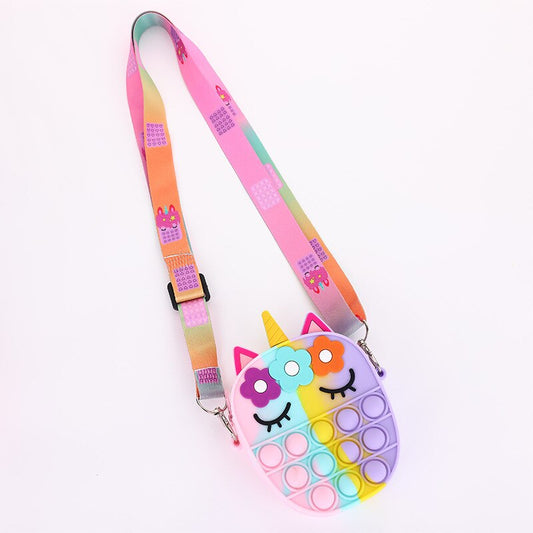 New Unicorn Simple Dimple Messenger Bag Fidgets Toys Push Bubble Antistress Children Toy POP Keychain Wallet for Children Toys.