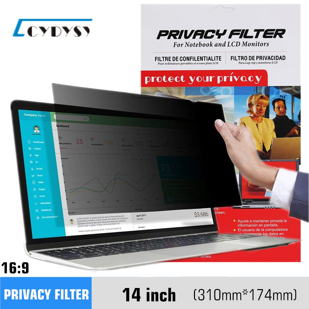 14 inch Privacy Screen Filter Anti-peeping Protector film for 16:9 Widescreen Laptop 310mm*174mm.