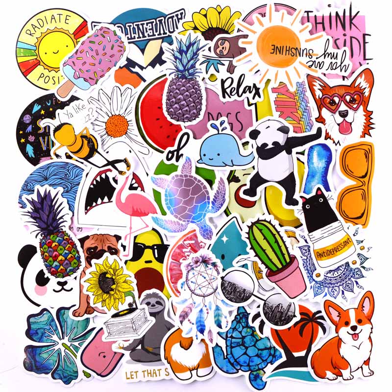 50PCS Cool Summer Vsco Stickers Pack Pink Girl Anime Stiker For Children On The Laptop Fridge Phone Skateboard Suitcase Sticker.