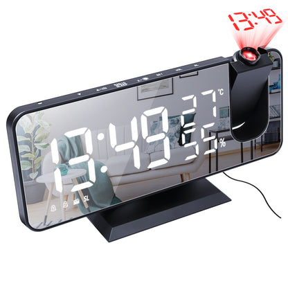 MICLOCK Dual Loud Smart Alarm Clock Projection for Bedroom Radio Digital Alarm Clock with USB Charger Large Mirror LED Display.