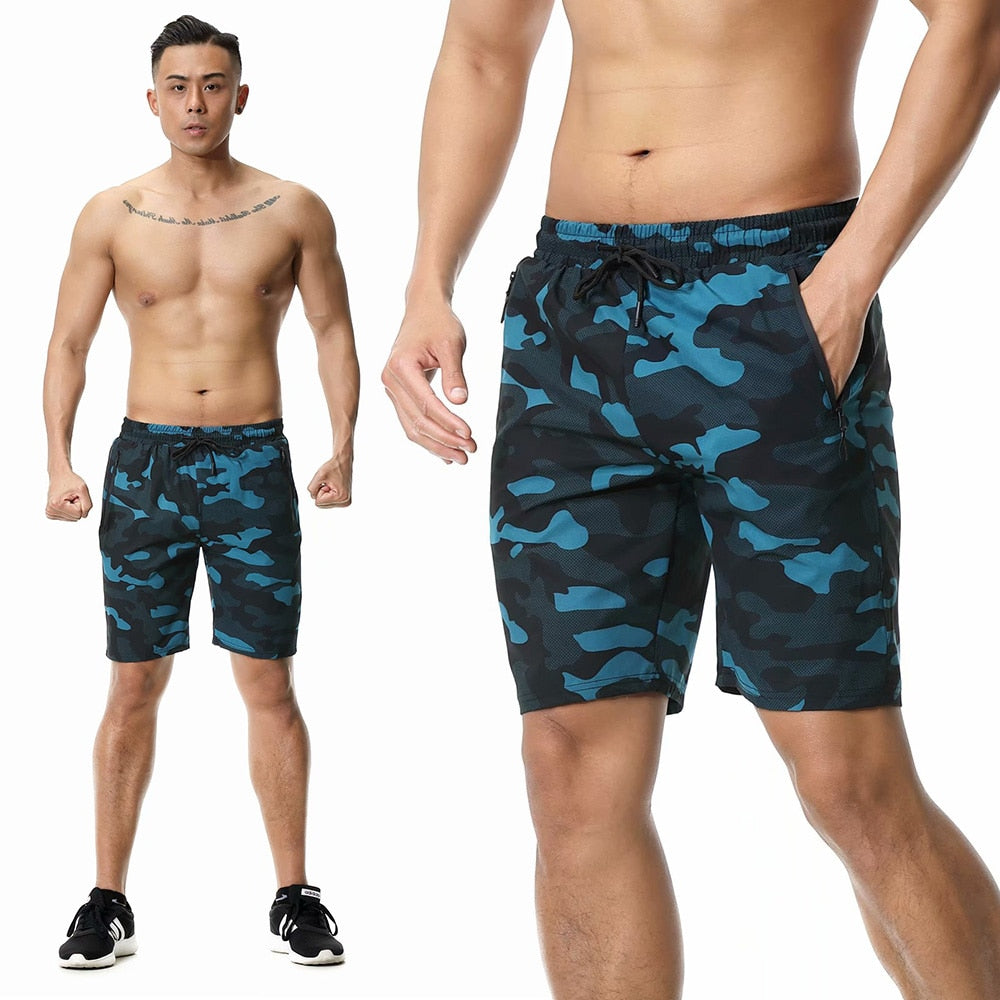 Men&#39;s Shorts Fitness Shorts Running Sports Men&#39;s Fitness Shorts Camouflage Zipper Pocket Sports Shorts