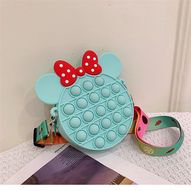 Pop It Minnie Toys Cute Color Bow Push Bubble Anti Stress Children Bags Women Antistress Popit Squishy Squeeze Toy Girls Gifts.