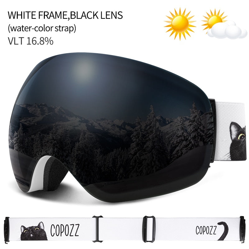 COPOZZ Anti-Fog Ski Goggles Spherical Frameless Ski Snowboard Snow Goggles 100% UV400 Protection Anti-Slip Strap for Men Women