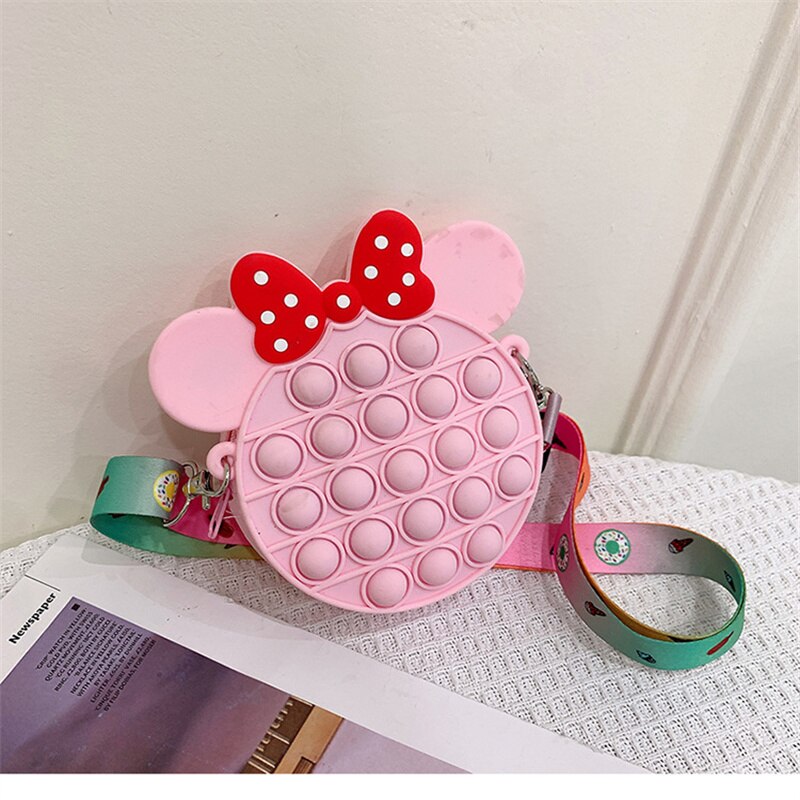 Pop It Minnie Toys Cute Color Bow Push Bubble Anti Stress Children Bags Women Antistress Popit Squishy Squeeze Toy Girls Gifts.