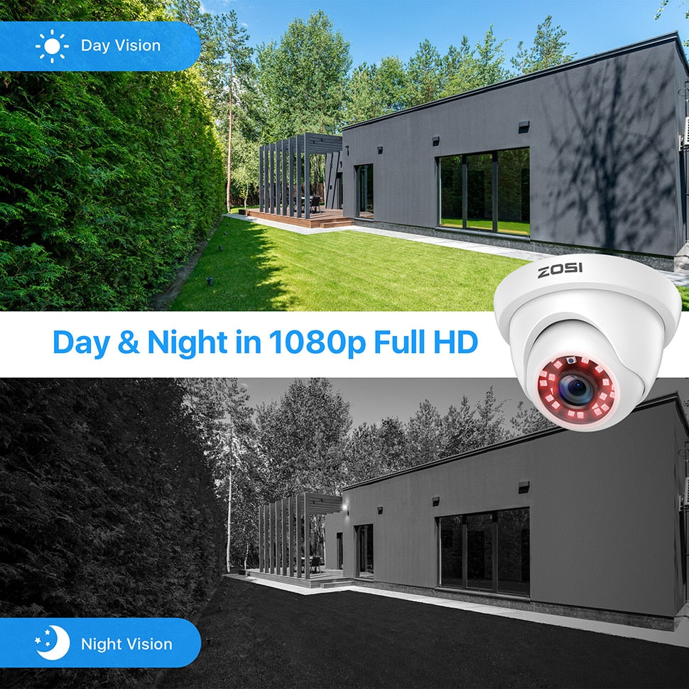 ZOSI  2pcs/lot 1080P HD-TVI 2.0MP CCTV Dome Camera Home Security System Waterproof for 1080P HD-TVI DVR Systems.