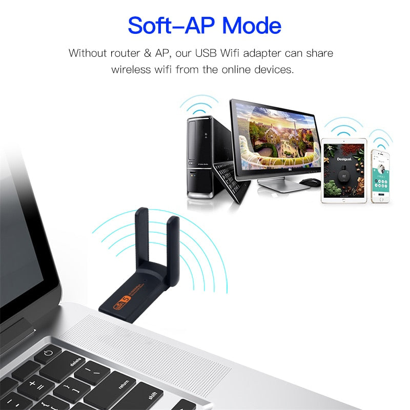 Wireless USB 1900Mbps WiFi Adapter Dual Band 2.4G/5Ghz USB 3.0 WIFI Lan Adapter Dongle 802.11ac With Antenna For Laptop Desktop.