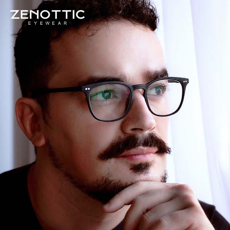 ZENOTTIC Anti Blue Light Reading Glasses Frames Men Wooden Design Square Optical Reader Computer Eyeglasses Hyperopia Eyewear