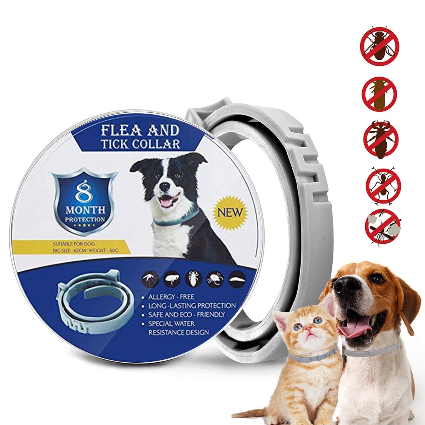 Flea And Tick Collar For Dogs Cats Up To 8 Month Flea Tick Dog Collar Anti-mosquito and insect repellent Pet collars.