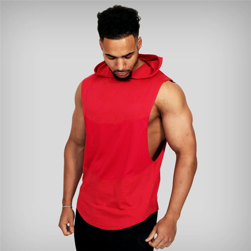 Plain Bodybuilding Stringer Tank Tops Men Workout Hooded Shirt Fitness Tank Top Men Gym Clothing Cotton Vest Hoodies