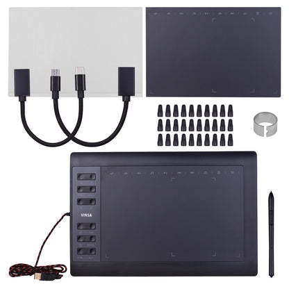 10x6" Professional Graphics Drawing Tablet 12 Express Keys 8192 Levels Battery-Free Stylus/8pcs Nibs/Pen Clip Support PC/Laptop