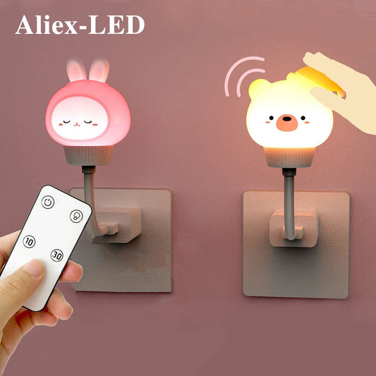 LED Chlidren USB Night Light Cute Cartoon Night Lamp Bear Remote Control for Baby Kid Bedroom Decor Bedside Lamp Christmas Gift.