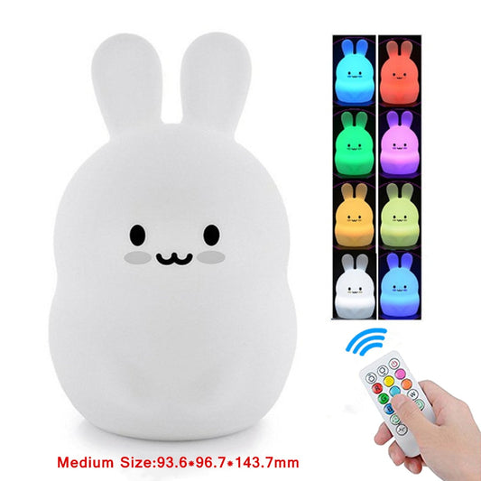 Rabbit LED Night Light Touch Sensor Remote Control 9 Colors Dimmable Timer Rechargeable Silicone Bunny Lamp for Kids Baby Gift.