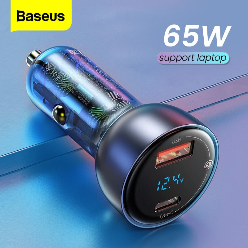 Baseus 65W Car Charger Cigarette Lighter Support Laptop QC4.0 PD 3.0 Fast Charging For iPhone 12 11 Pro Max iPad Samsung MacBook.