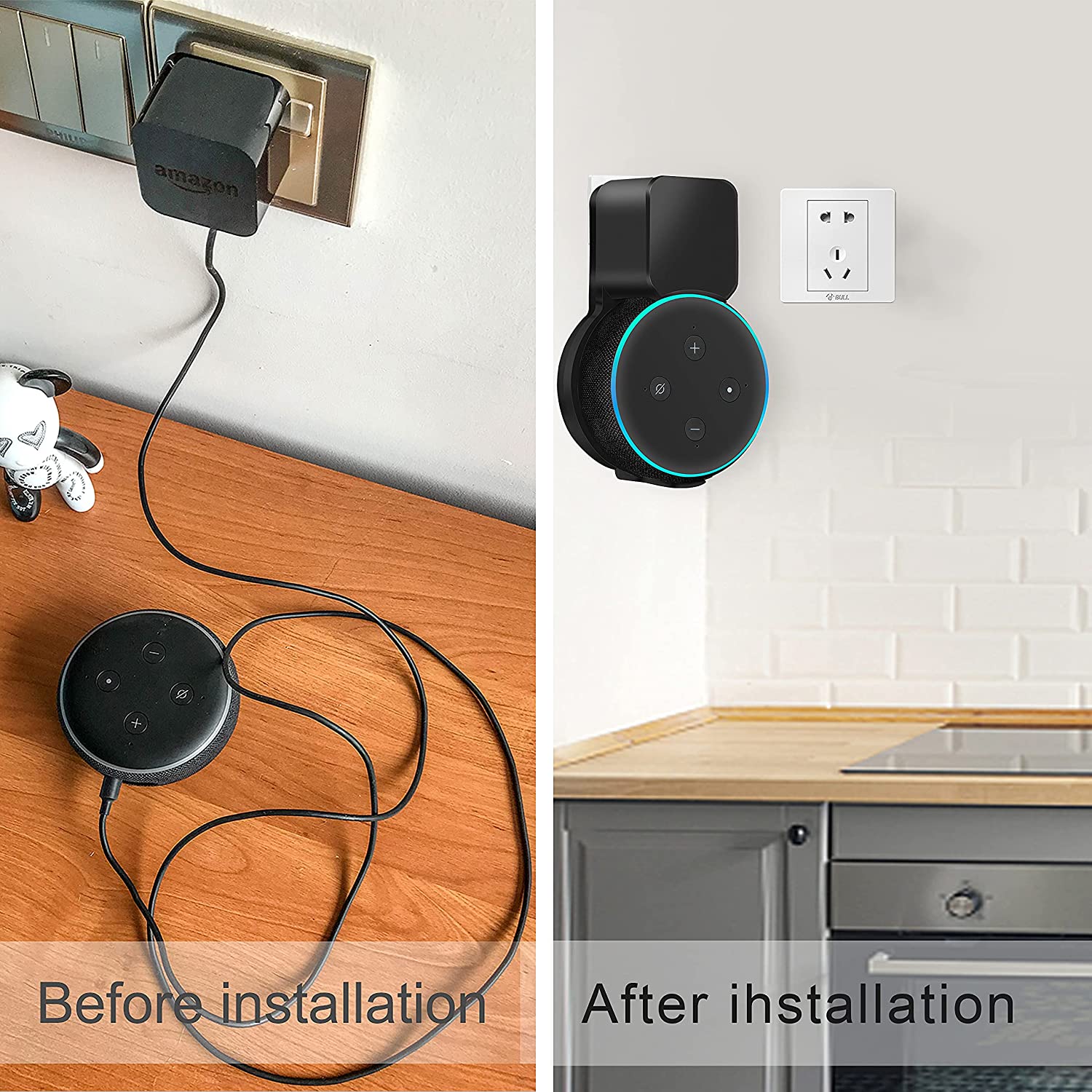 Echo Dot Wall Mount Holder, Speaker Hanger Space-Saving Accessories Built-in Cable Manageme for Echo Dot 3 Speaker US EU Plug.