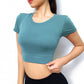 New Women Workout Shirts Yoga Tops Activewear Round-Neck T-Shirts Running Fitness Sports Short Sleeve Tees Loose Top Tshirt