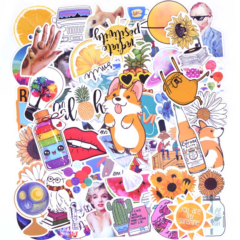 50PCS Cool Summer Vsco Stickers Pack Pink Girl Anime Stiker For Children On The Laptop Fridge Phone Skateboard Suitcase Sticker.