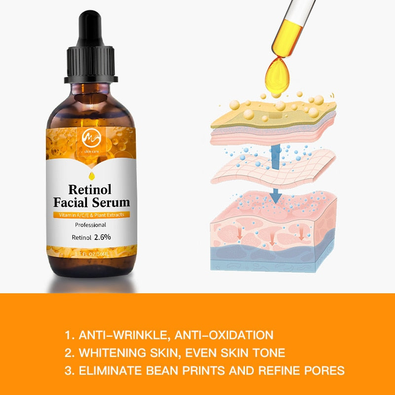 Minch Retinol 2.6% Facial Serum Anti Wrinkle Remove Dark Spots Natural Face Essence Anti-Aging Whitening Skin Care Serum 30ml