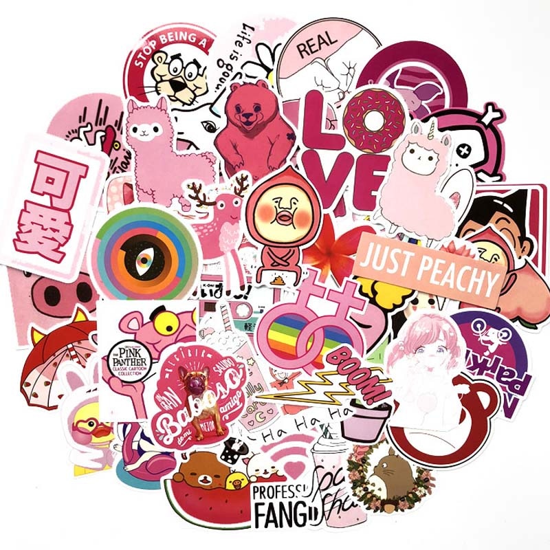 50PCS Cool Summer Vsco Stickers Pack Pink Girl Anime Stiker For Children On The Laptop Fridge Phone Skateboard Suitcase Sticker.