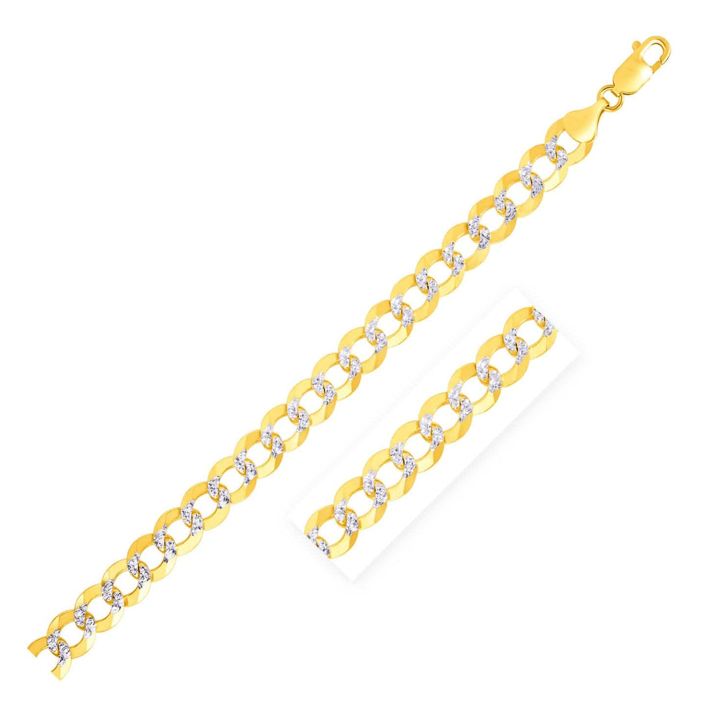 7.0mm 14k Two Tone Gold Pave Curb Bracelet