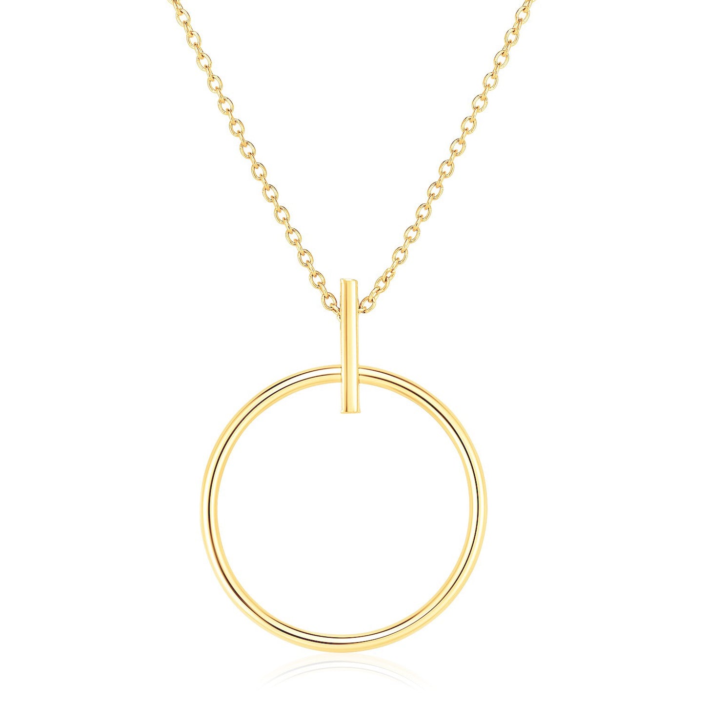 14k Yellow Gold 17 inch Necklace with Polished Ring Pendant