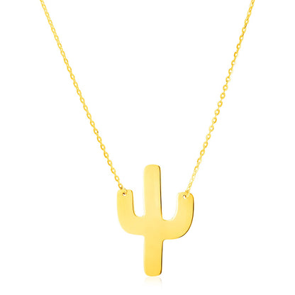 14K Yellow Gold Necklace with Large Cactus