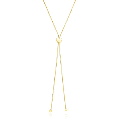 14k Yellow Gold Adjustable Heart Style Lariat Necklace