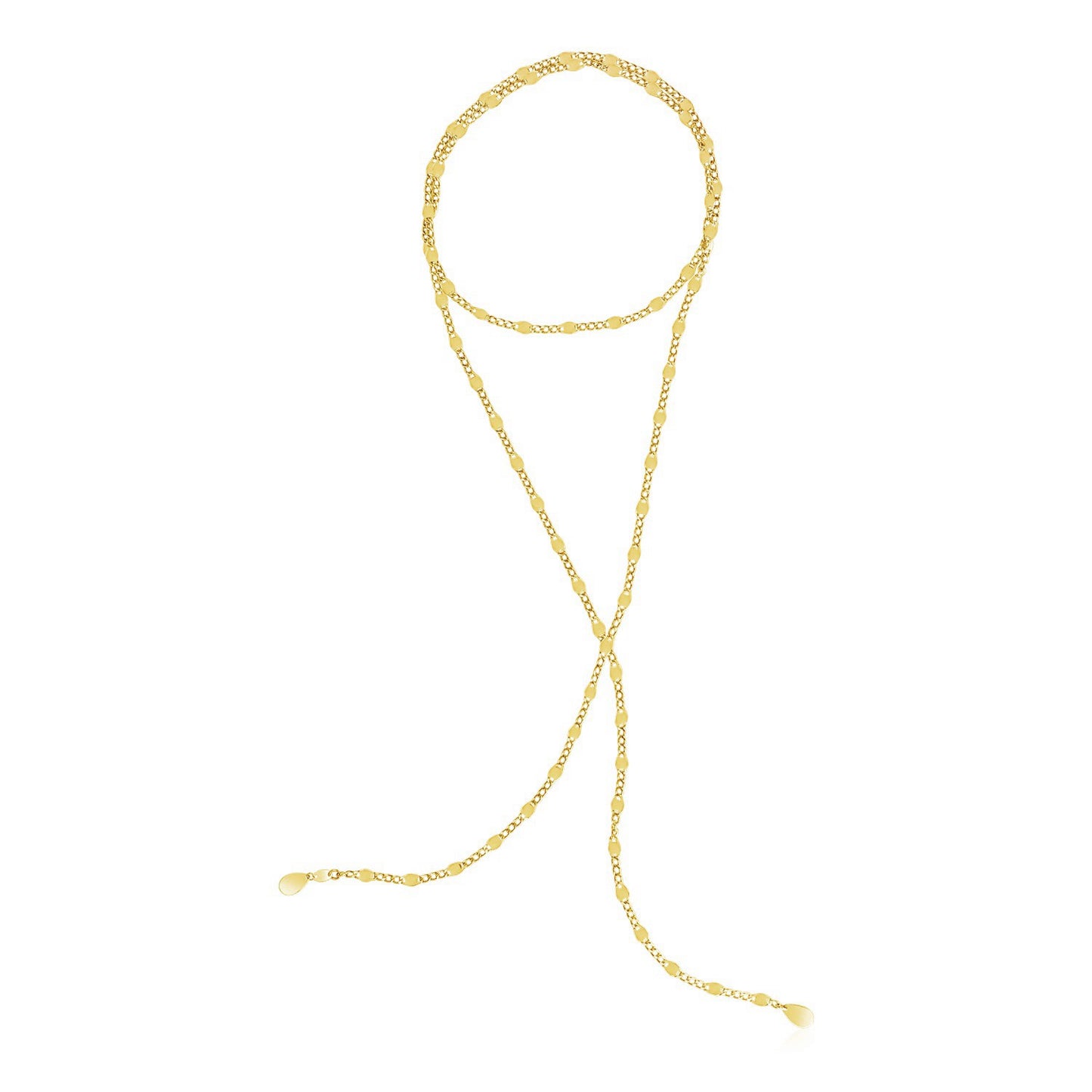 14K Yellow Gold Tie Necklace with Polished Oval Links