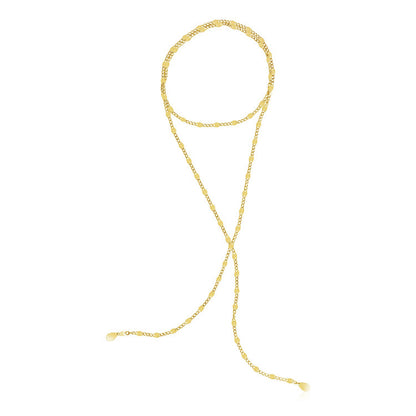 14K Yellow Gold Tie Necklace with Polished Oval Links