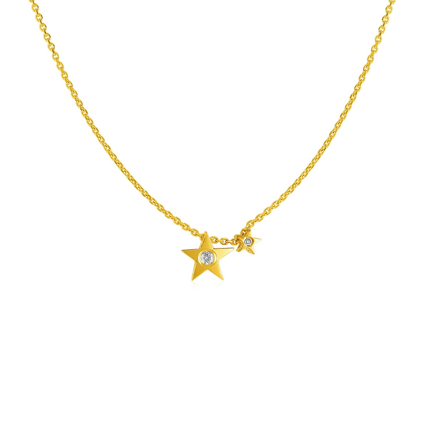 14k Yellow Gold Necklace with Stars and Diamond