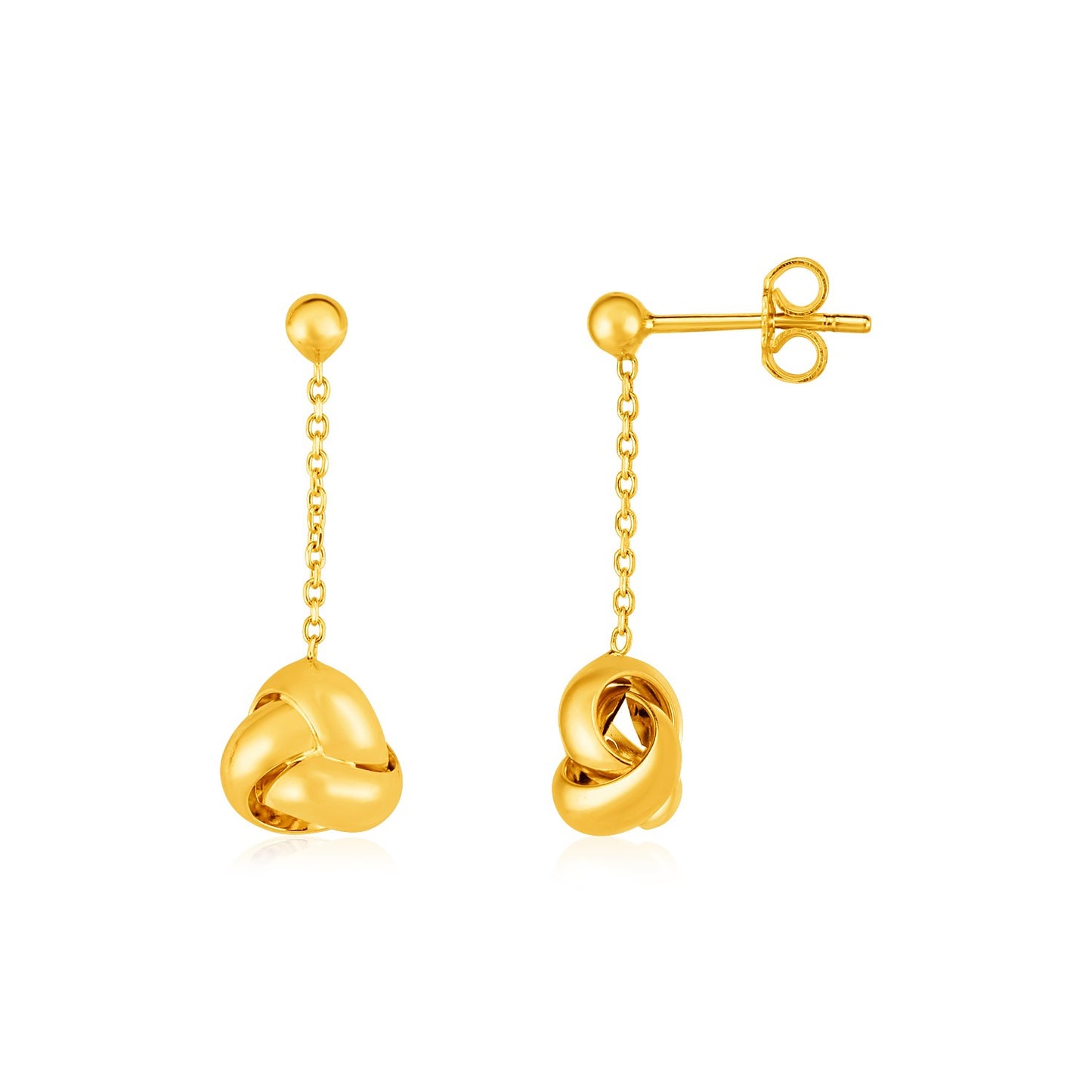 14k Yellow Gold Love Knot Drop Earrings