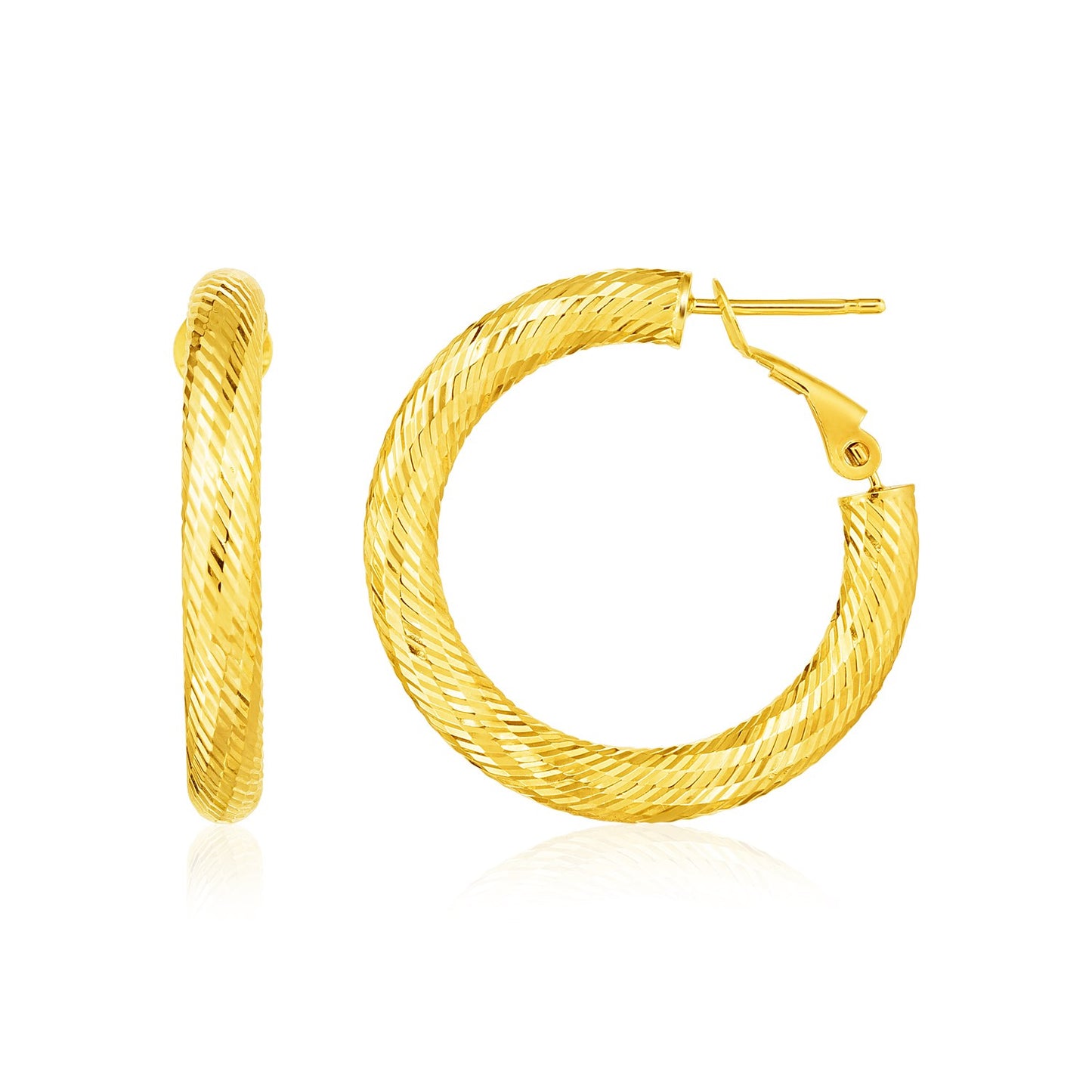 14k Yellow Gold Small Textured Round Hoop Earrings