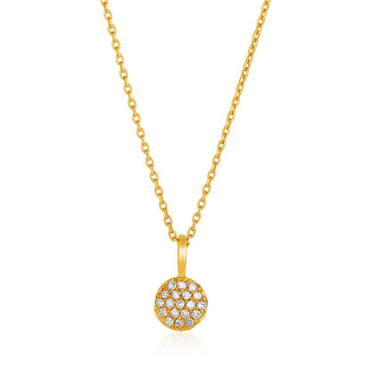 14k Yellow Gold Necklace with Gold and Diamond Circle Pendant (1/10 cttw)