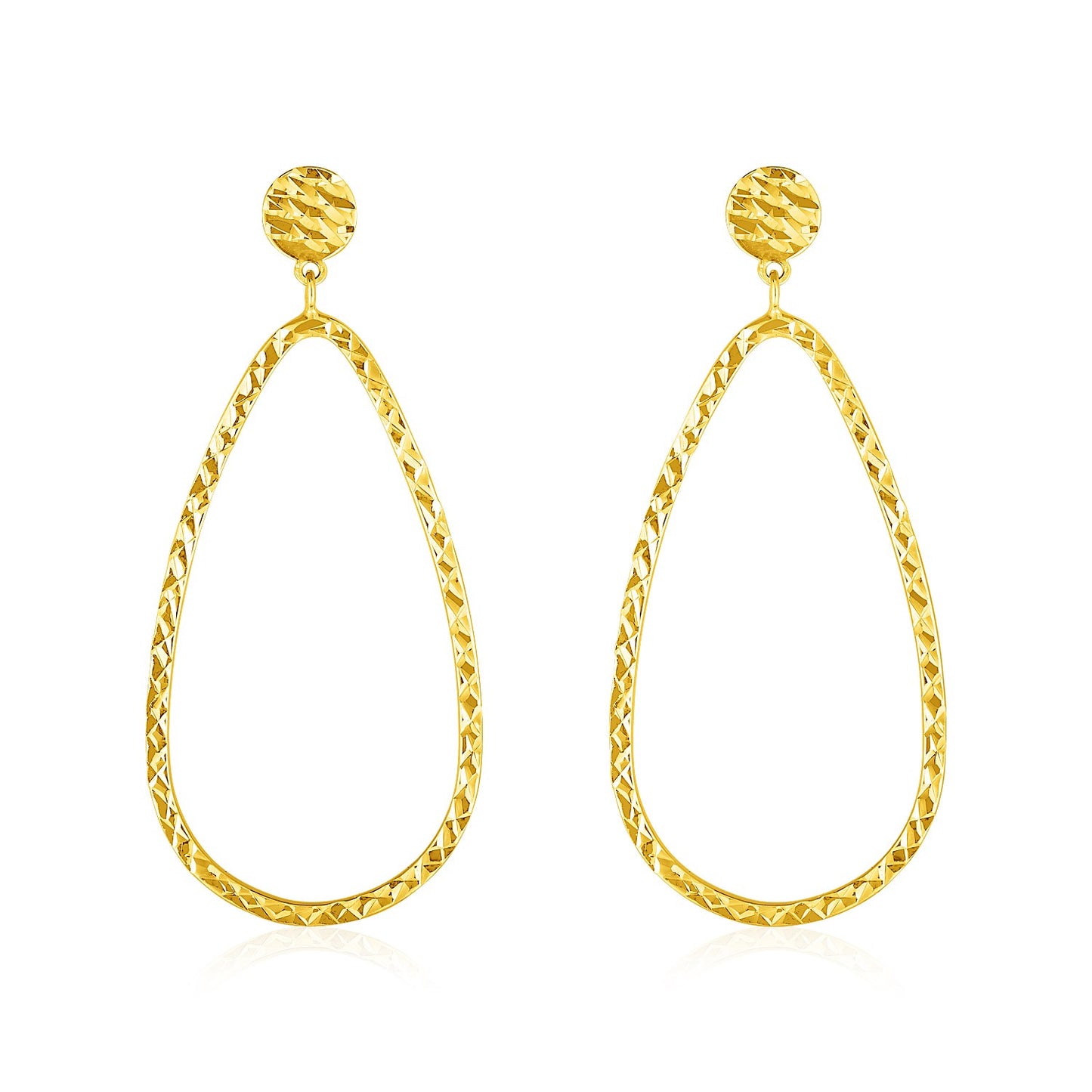 14k Yellow Gold Textured Teardrop Motif Post Earrings