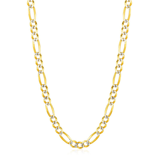 6.0mm 14K Yellow Gold Solid Pave Figaro Chain