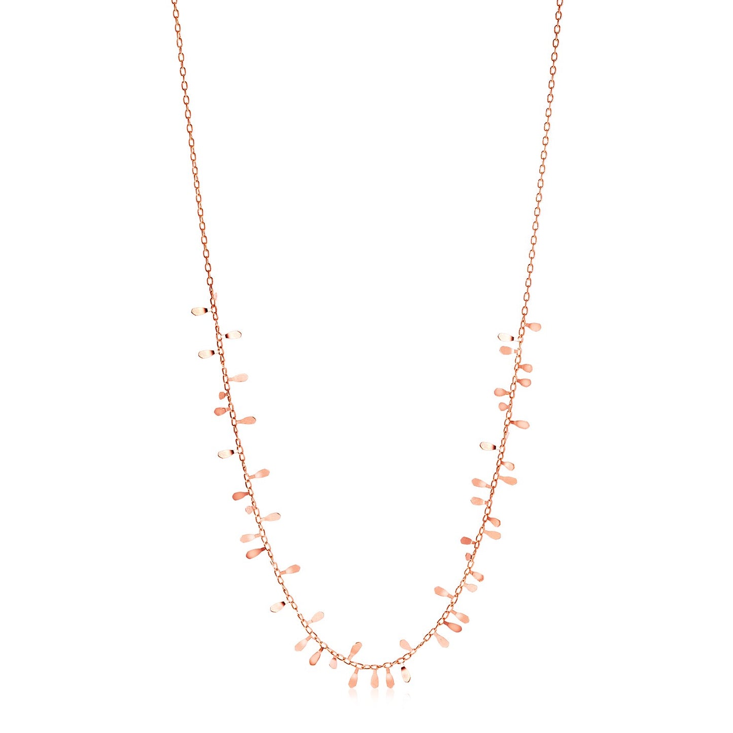 14K Rose Gold Necklace with Polished Leaf Motifs