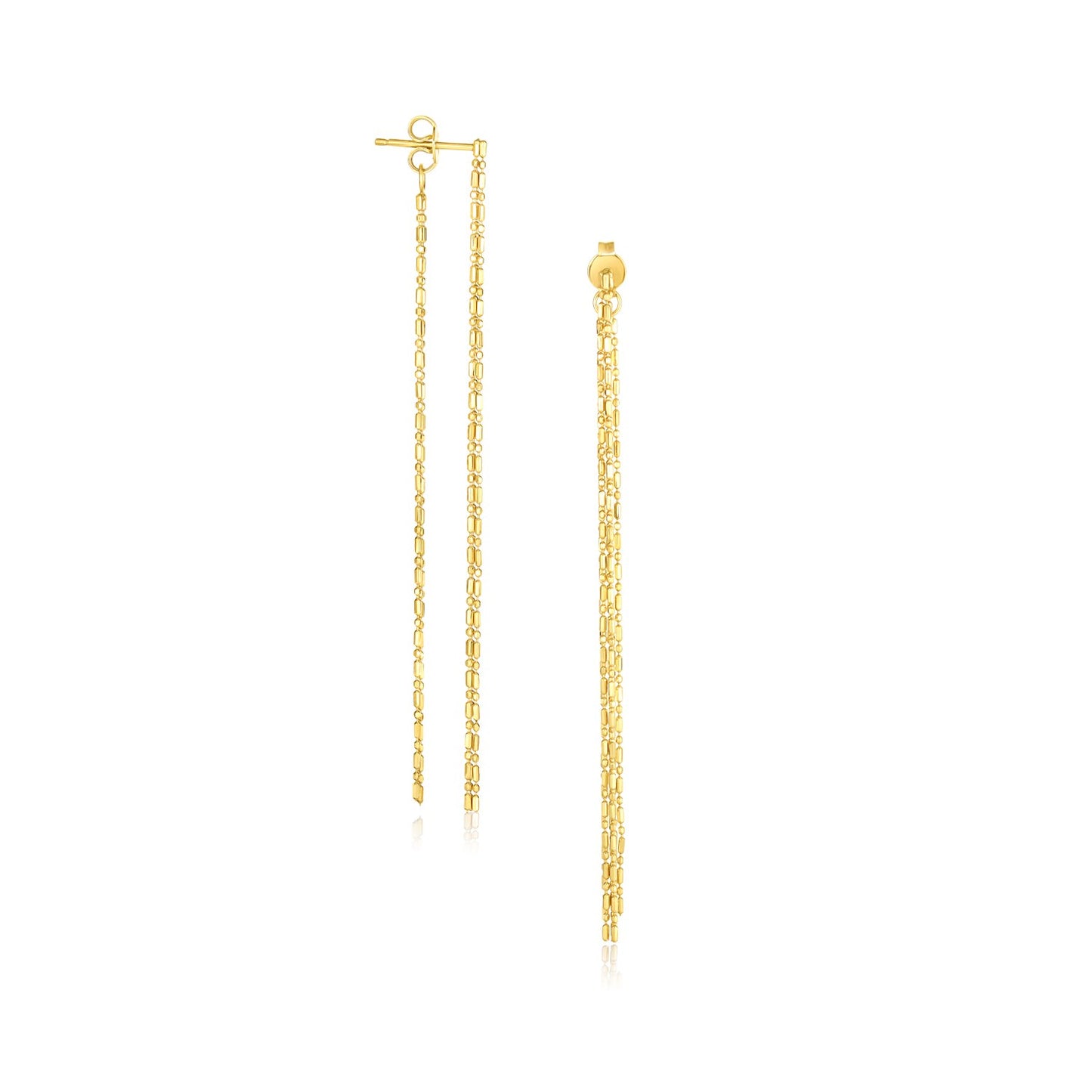 14k Yellow Gold Double Chain Strand Drop Earrings