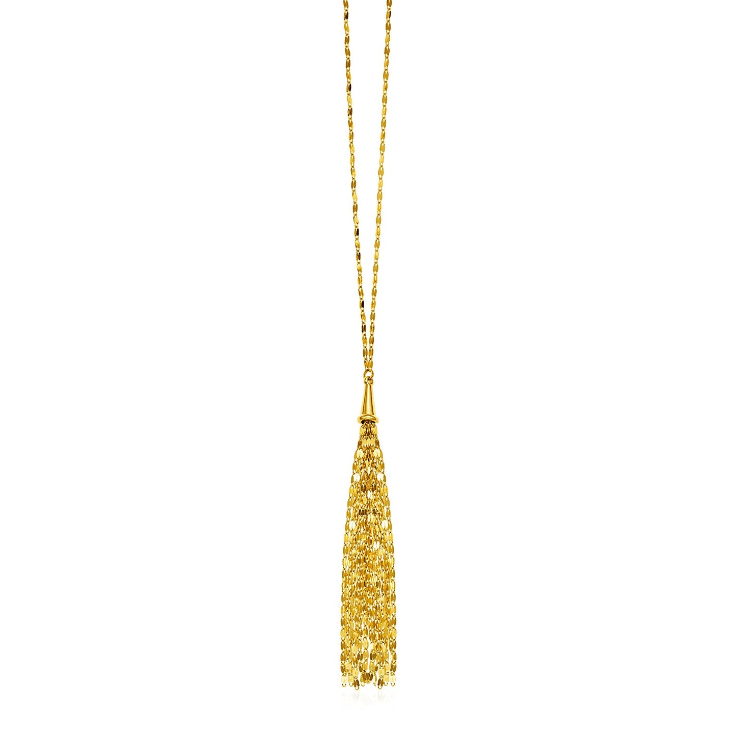 14k Yellow Gold 28 inch Lariat Style Tassel Necklace