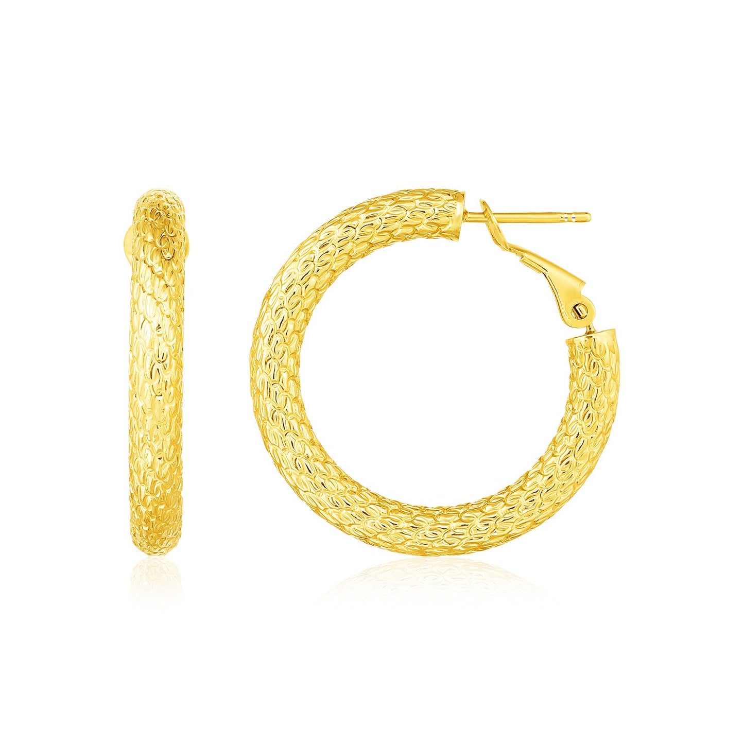 14k Yellow Gold Textured Round Hoop Earrings