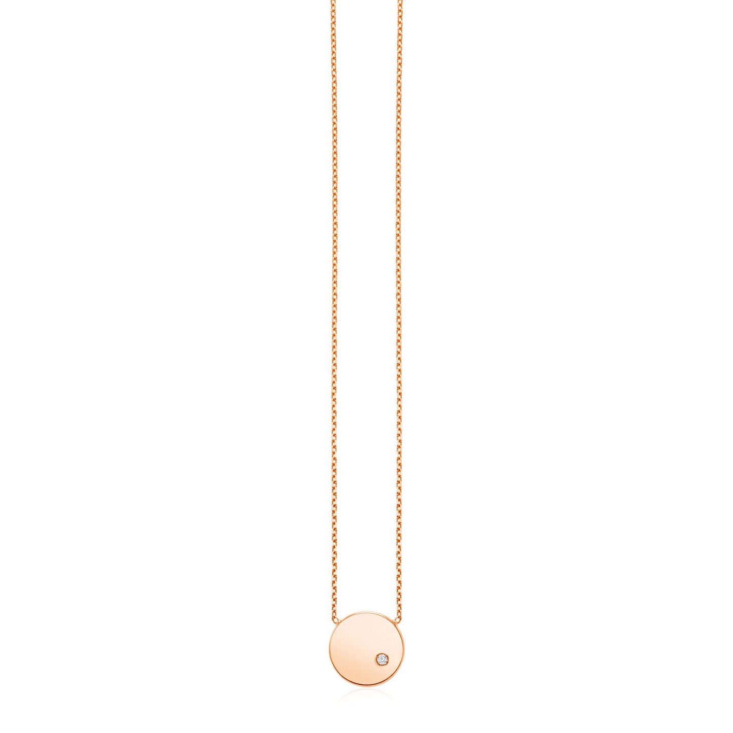 14k Rose Gold Necklace with Polished Round Pendant with Diamond