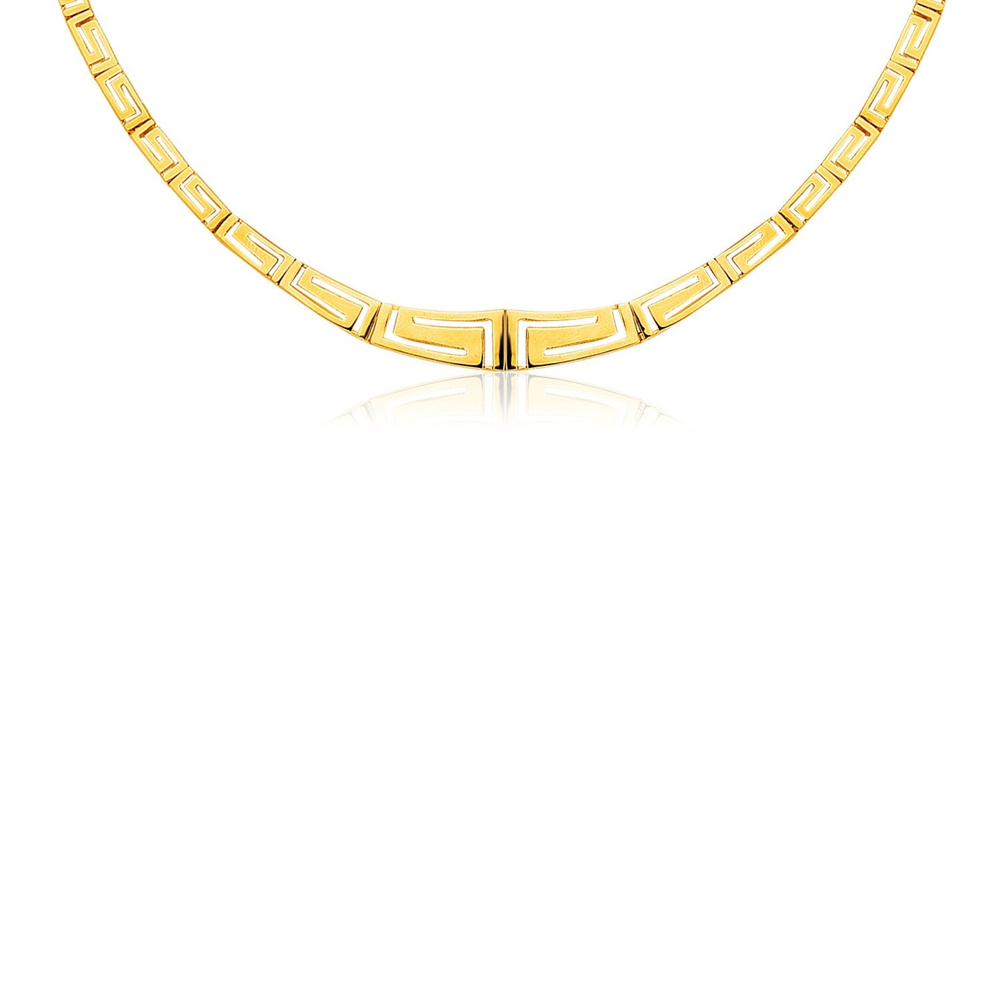 14K Yellow Gold Necklace with Graduated Greek Meander Motif Links