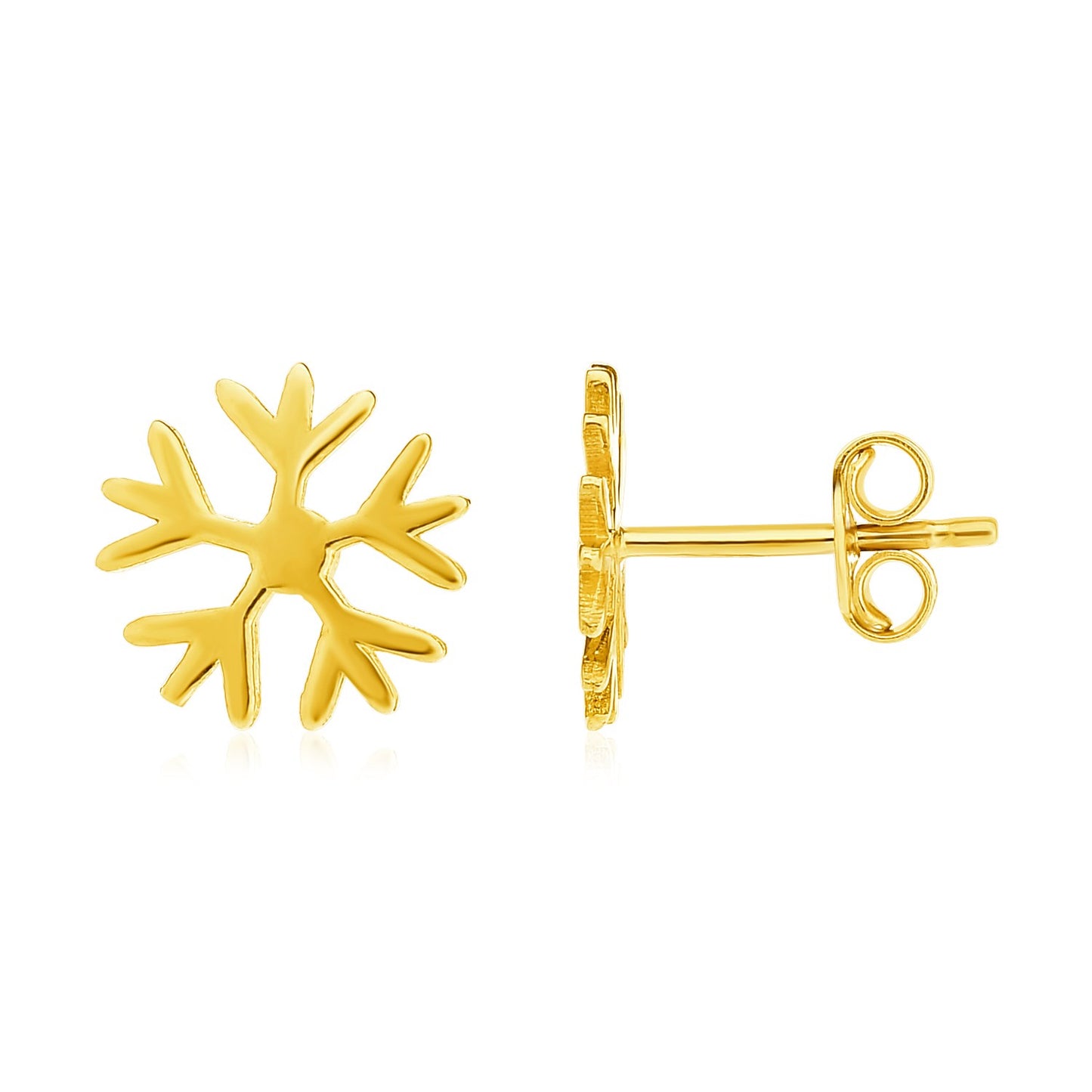 14k Yellow Gold Post Earrings with Snowflakes