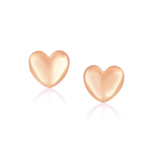 14k Rose Gold Puffed Heart Shape Shiny Earrings