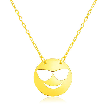 14k Yellow Gold Necklace with Cool Emoji Symbol