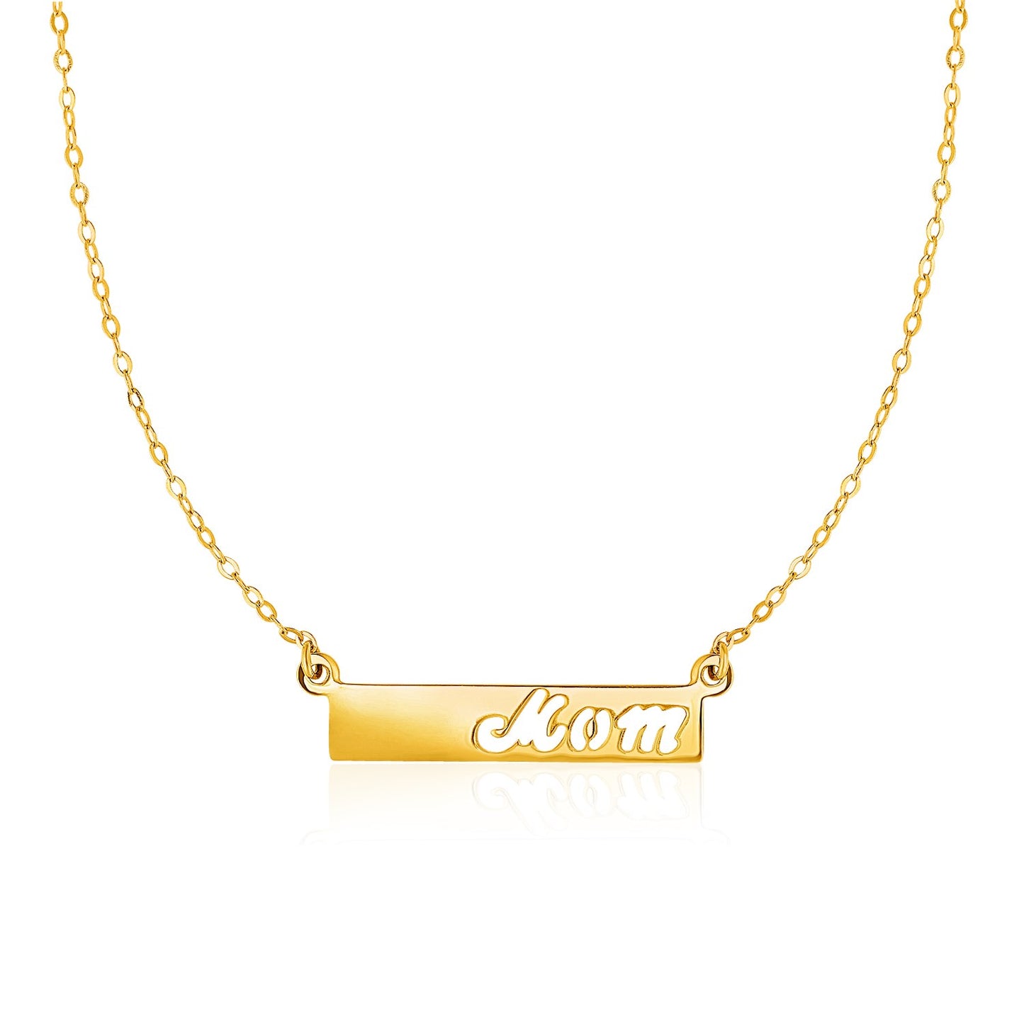 14k Yellow Gold Pendant with Mom on Horizontal Bar