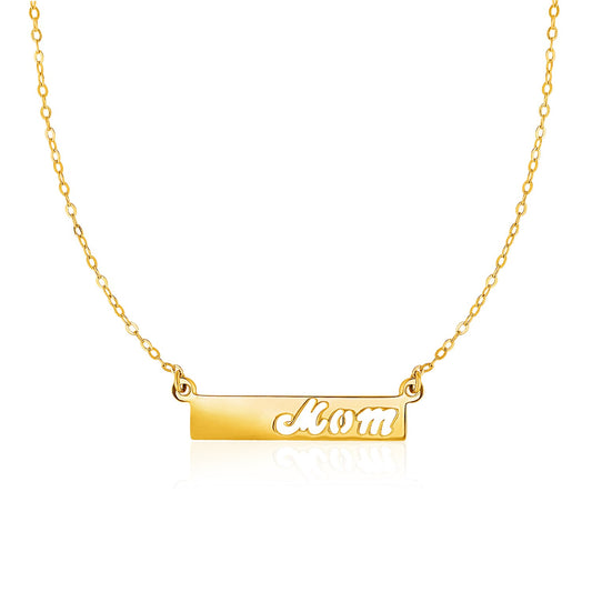 14k Yellow Gold Pendant with Mom on Horizontal Bar