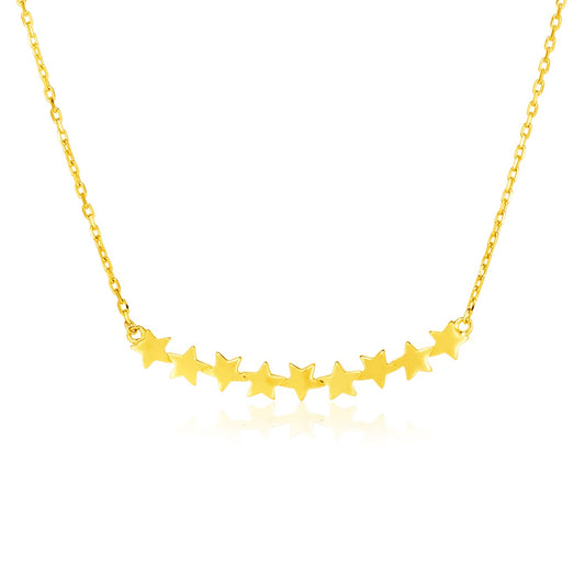 14k Yellow Gold 18 inch Necklace with Curve of Stars