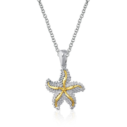 Designer Sterling Silver and 14k Yellow Gold Starfish Pendant